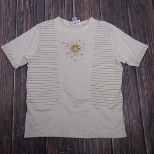 Vintage Adolfo Sport Shirt Womens Large White Celestial Sun Moon Embroidery